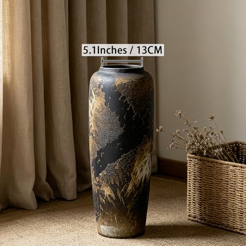 Black Rustic Ceramic Floor Vase, 19.7 Inch, Large Farmhouse Decor - size: 19.7 Inch