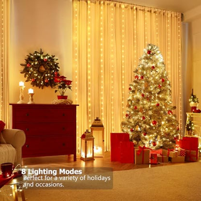 Fairy Curtain Lights 10ft x 10ft, 300 LED Twinkle String Lights - size: 300-LED Warm White 10ft x 10ft