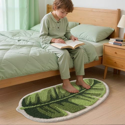 LUMI Cute Bathroom Rug Green Leaf, Absorbent Non Slip Bath Mat, 24"x48" - color: Ample Palm Leaf-large