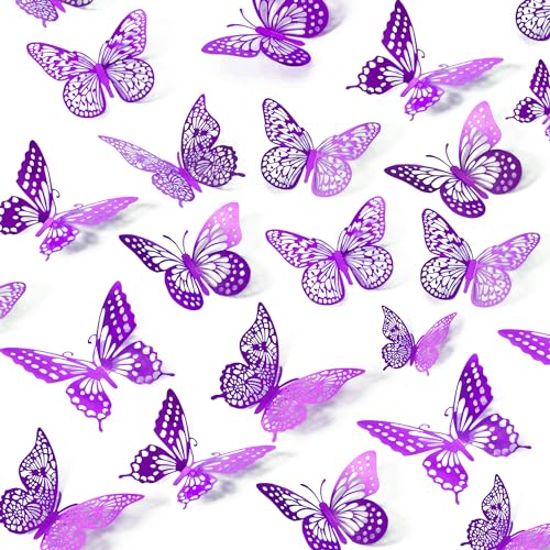 SAOROPEB 3D Butterfly Wall Decor 48 Pcs Purple Butterfly Decorations - color: 48 Pcs, Purple