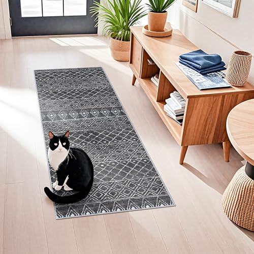 2x5 Hallway Rug Runner Moroccan: Washable Non Slip Runner Rug Black - color: Black, size: 2' x 5' (Rectangular)