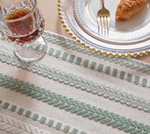 Caflife Sage Green and Beige Woven Rustic Boho Table Runner 108 Inchs Long - color: Sage Green, size: 13x108Inch