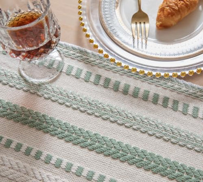 Caflife Sage Green and Beige Woven Rustic Boho Table Runner 108 Inchs Long - color: Sage Green, size: 13x108Inch