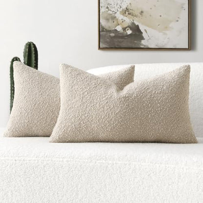 FUTEI Pack of 2 Boucle Textured Throw Pillow Covers 12x20 Inch, Beige - color: Beige, size: 20" x 12" (Pack of 2)