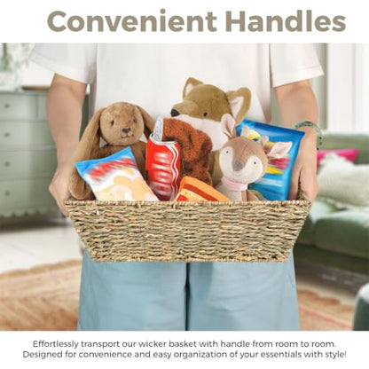 Set of 3 Snack Baskets, Seagrass Basket, Wicker Snack Basket Organizer - color: Natural Color