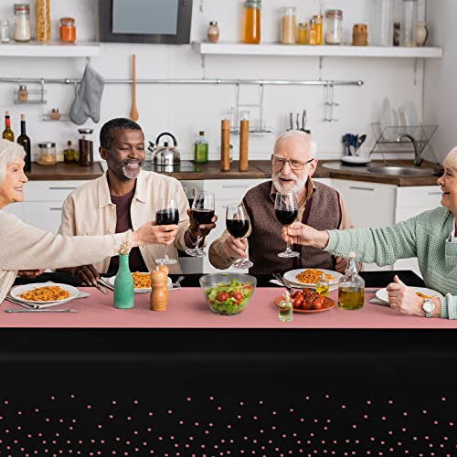 8Pack Disposable Plastic Tablecloths and Satin Table Runner Set Black and Rose Gold Dot Tablecloth Gold Satin Table Runner for Wedding Birthday Baby Shower Anniversary Christmas New Year Party Supply - color: Black and Rose Gold, size: 8 Pack