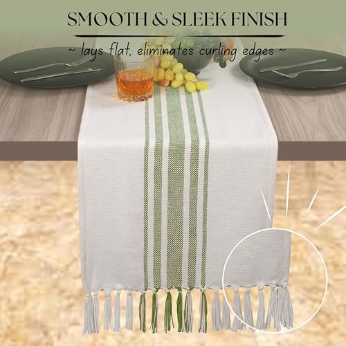 Native Fab Green Table Runner 108 Inches Long - Striped Table Cover with Fringes - 100% Cotton, Soft, Tight Weave, Non Slip Tablerunner for Dining, Dresser, Wedding - Mint Green White (14x108 inches) - color: Mint Green White, size: 14x108
