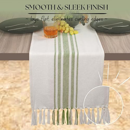 Native Fab Green Table Runner 108 Inches Long - Striped Table Cover with Fringes - 100% Cotton, Soft, Tight Weave, Non Slip Tablerunner for Dining, Dresser, Wedding - Mint Green White (14x108 inches) - color: Mint Green White, size: 14x108