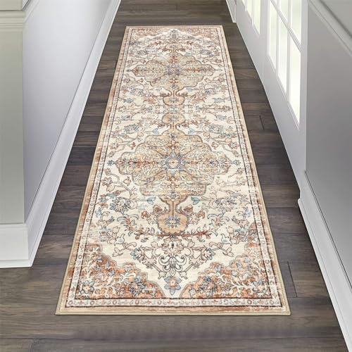 Pauwer Hallway Runner Rug 2x6, Washable Boho Kitchen Runner, Brown/Blue - color: Brown/Blue, size: 2' x 6' (Runner)