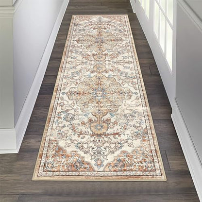 Pauwer Hallway Runner Rug 2x6, Washable Boho Kitchen Runner, Brown/Blue - color: Brown/Blue, size: 2' x 6' (Runner)