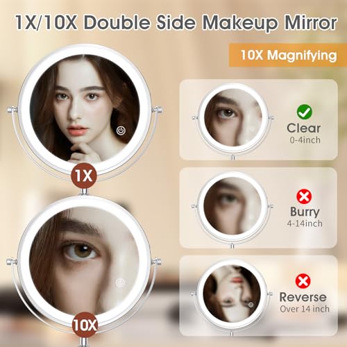 MILPROX Adjustable Height Makeup Mirror with 10X Magnifying & Light, Silver - color: Silver