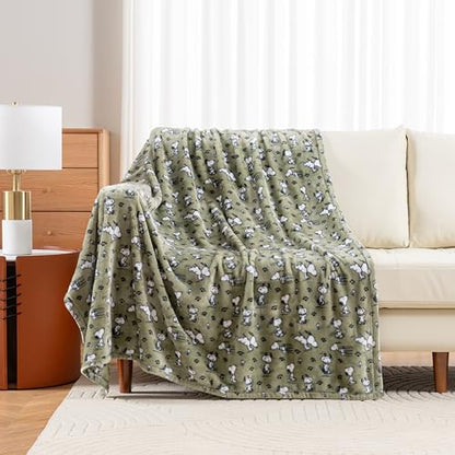 Berkshire Blanket Peanuts VelvetLoft Cute Character Snoopy Plush Throw Blanket,Peanuts Poses and Paws Loden,Throw 55 in x 70 in (Official Peanuts® Product) - color: Loden Green, size: Throw (55 in x 70 in)