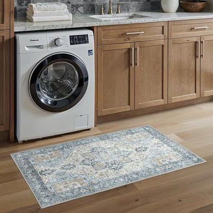 BESBLEE 2'6"x4' Washable Runner Rug Non Slip for Hallway, Blue/Gold - color: Blue/Gold, size: 2'6" x 4' (Runner)