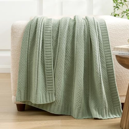 Amélie Home Chenille Knit Throw Blanket, Sage Green 60"x80" - color: Sage Green, size: 60" X 80"
