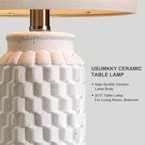 USumkky 20.5" Ceramic Table Lamps Set of 2 - Modern Farmhouse & Boho Style, Bedside Nightstand Lamps for Bedroom, Living Room End Table Lamps, Small Desk Lamp(Matte White) - color: 20.5" Matte White