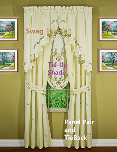 Today's Curtain Verona Reverse Embroidery Tie-Up Shade, 63", Ecru/Antique, 50" W X 63" L - color: Ecru/Antique, size: 50"W x 63"L (Pack of 1)