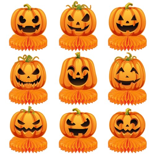 Faccito 9 Pcs Halloween Pumpkin Honeycomb Centerpieces Table Decorations - style: Cute