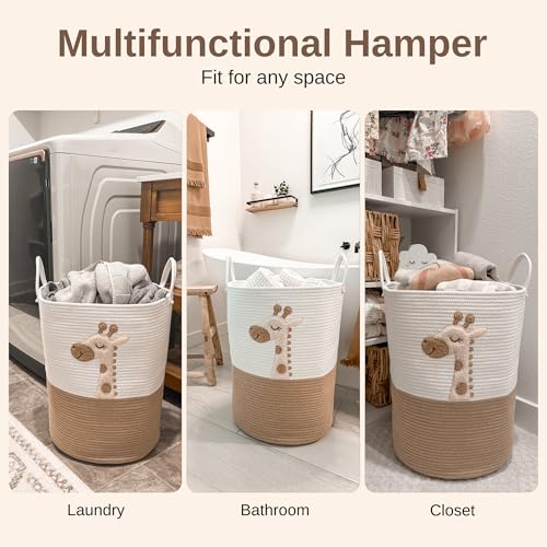 Giraffe Baby Laundry Basket, Tall Woven Rope Nursery Hamper, 20x15 in - color: Giraffe