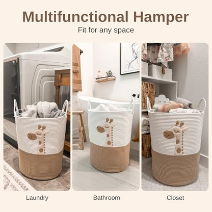 Giraffe Baby Laundry Basket, Tall Woven Rope Nursery Hamper, 20x15 in - color: Giraffe