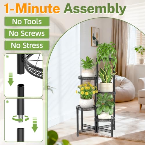 iDavosic.ly Plant Stand Indoor Outdoor, 5 Tier Iron Corner Shelf, Black - color: Black Openwork (with Drainage), size: 5 Tiers