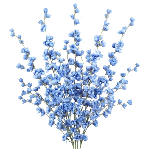IPOPU Blue Delphinium Artificial Flowers,5PCS Silk Larkspur Flowers Bulk 45.6in Long Stem Faux Flowers for Tall Vases Table Centerpieces Wedding Home Decor (Blue) - color: Blue