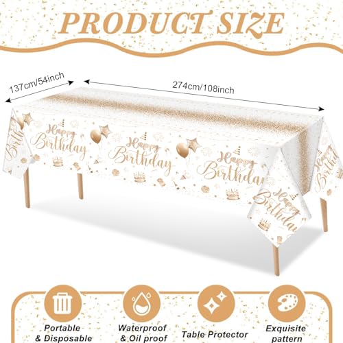 Tudomro 3 Pcs Plastic Happy Birthday Party Tablecloths,Champagne - color: Champagne