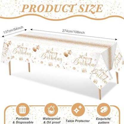 Tudomro 3 Pcs Plastic Happy Birthday Party Tablecloths,Champagne - color: Champagne