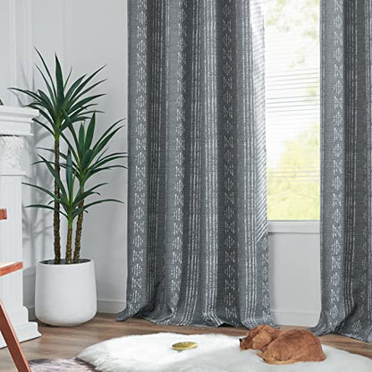 jinchan 95% Blackout Boho Curtains 54 Inch Length for Bedroom White on Grey Geometric Printed Grommet Top Room Darkening Thermal Insulated Window Drapes 2 Panels - color: Boho | White on Grey, size: 52"W x 54"L (Pack of 2)
