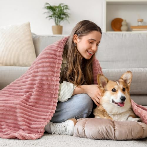 BEDELITE 3D Ribbed Jacquard Pink Fleece Twin Blanket for Couch, 60x80 Inch - color: Dusty Pink, size: Twin(60"x80")