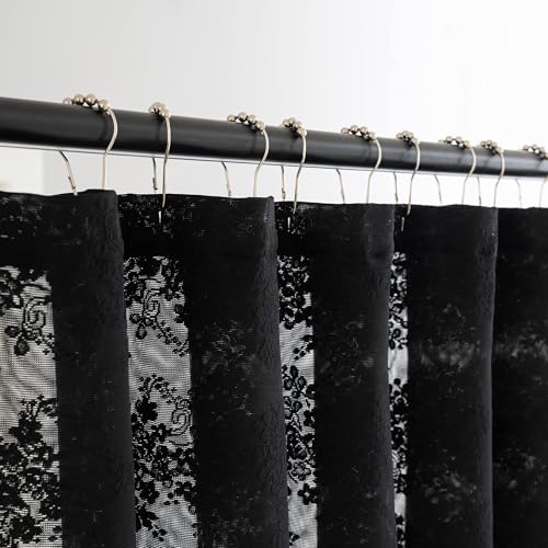 TUDECO Black Lace Shower Curtain for Small Bathroom, 36''W x 72''L - color: Black, size: 36"W x 72"L (Pack of 1)