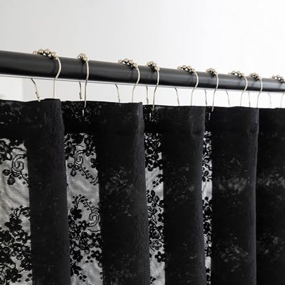 TUDECO Black Lace Shower Curtain for Small Bathroom, 36''W x 72''L - color: Black, size: 36"W x 72"L (Pack of 1)