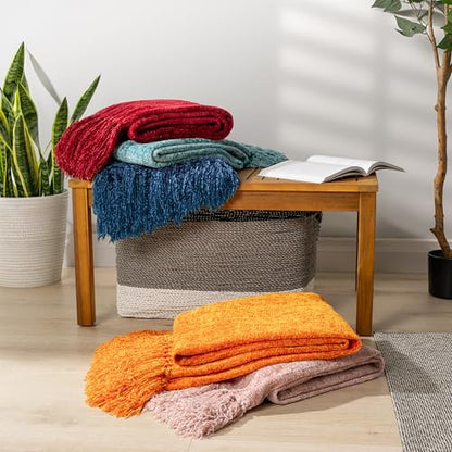 PAVILIA Chenille Throw Blanket Knit Twin Size Tassel Throw Light Grey 60x80 - color: Light Grey, size: 60 X 80 Inches - Twin