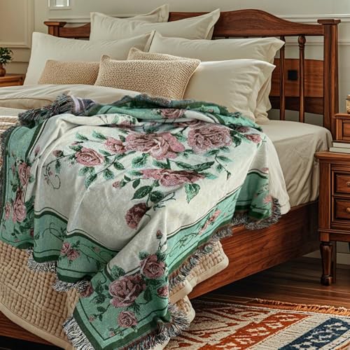Rose Jacquard Woven Tapestry Throw Blanket 50"x60" - color: Rose