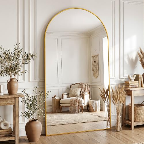 Full Length Mirror, 82"x44" Arched Floor Mirror Freestanding, Floor Standing Full Body Mirror with Stand for Bedroom, Hanging Mounted for Living Room Cloakroom, Gold - color: Gold, size: 82"L x 44"W