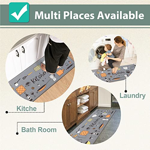 Carvapet 2 Piece Doormat Runner Set Grey Washable Microfiber Mats - color: Grey