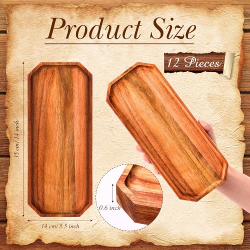 Dandat 12 Pack Wooden Serving Platter Acacia Wood Platters 14 x 5.5 Inch Rustic Serving Tray Rectangular Charcuterie Board Cheese Plate for Home Decor Dessert Vegetables Fruit Cookie - size: 14 x 5.5 Inch