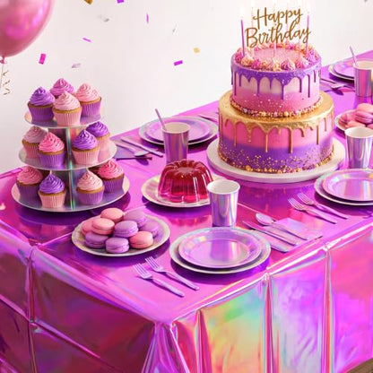 Iridescent Plastic Tablecloths, Disposable Sparkly Laser Purple Table Cover - color: Iridescent