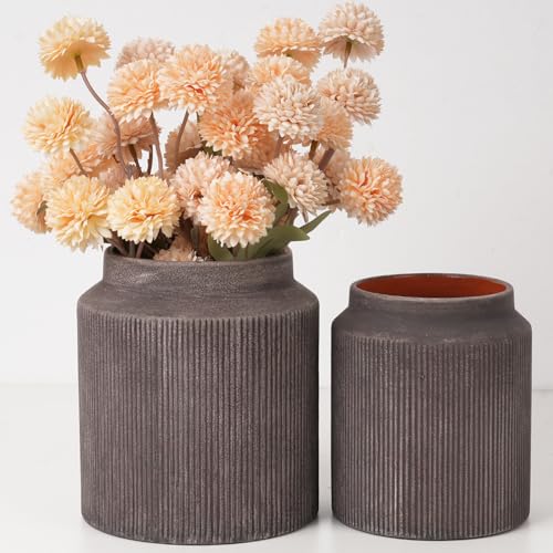 Rustic Ceramic Vase Set of 2, 5.9in Ceramic Flower Vase for Home Decor - color: B-2pcs-brown