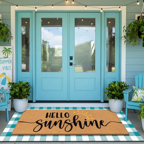 Tinideya 2 Pcs Large Hello Sunshine Layered Doormat Summer Front Door Mat - color: Blue, style: Sunshine