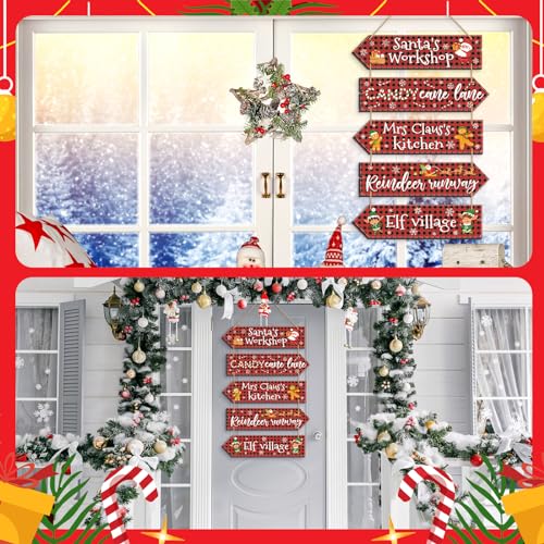 Christmas Wooden Hanging Sign, Arrow, Rustic Farmhouse Decor, Buffalo Plaid - style: Buffalo Plaid