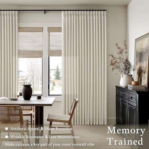 Tan Beige Memory Trained Semi Sheer Linen Pleated Curtains 80 Inches Long - color: Linen, size: 50"W x 80"L (Pack of 2)