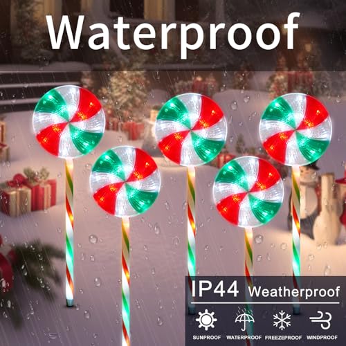 BRIGHTDECK 5 Pack Solar Christmas Pathway Lights, Lollipop Stakes - color: RGW, size: 5Pack
