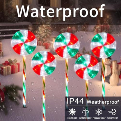 BRIGHTDECK 5 Pack Solar Christmas Pathway Lights, Lollipop Stakes - color: RGW, size: 5Pack