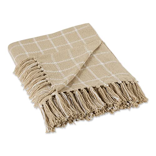 DII Transitional Checked Plaid Woven Throw, 50x60, Vintage Linen - color: Vintage Linen, size: 50x60"