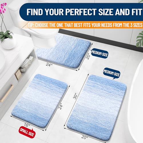 OLANLY Luxury Toilet Rugs U-Shaped 24x20, Soft Absorbent Microfiber Mat - color: Light Blue, size: 24" X 20" Contour Rug