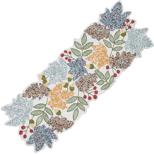 Handmade Beaded Table Runner 13 x 36 Inch – Glass Bead Decorative Table Runner for Dining Table, Coffee Table, Wedding, Farmhouse, Holiday & Everyday Home Decor, Floral Multi Color - color: Multiple Colors