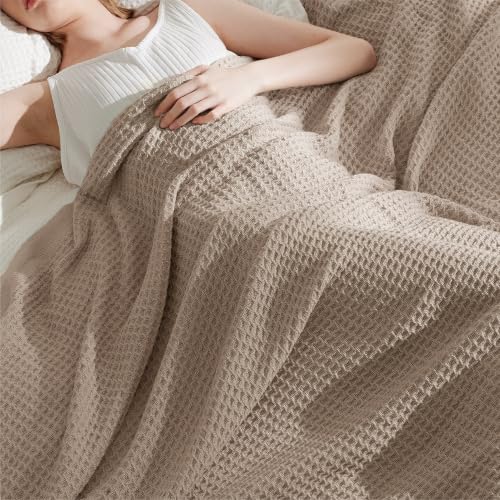 Bedsure 100% Cotton Big Oversized King Blanket, Waffle Weave, Khaki Brown - color: 03 Khaki Brown, size: Oversized King (120" X 94")