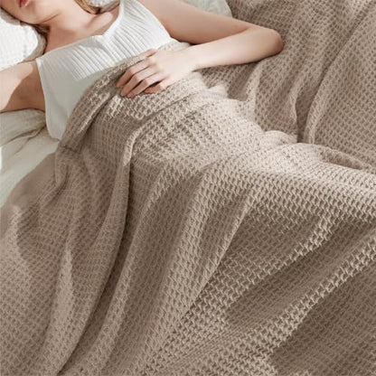 Bedsure 100% Cotton Big Oversized King Blanket, Waffle Weave, Khaki Brown - color: 03 Khaki Brown, size: Oversized King (120" X 94")