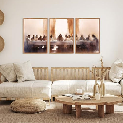 Aurlan 3 Pcs The Last Supper Framed Canvas Wall Art 16x24 Inch - color: The Last Supper, size: 16"L x 24"W
