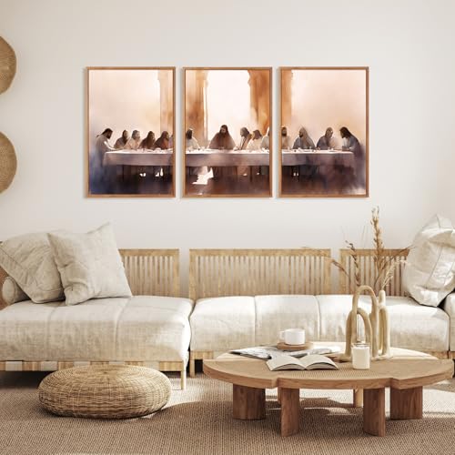 Aurlan 3 Pcs The Last Supper Framed Canvas Wall Art 24x36 Inch - color: The Last Supper, size: 24"L x 36"W